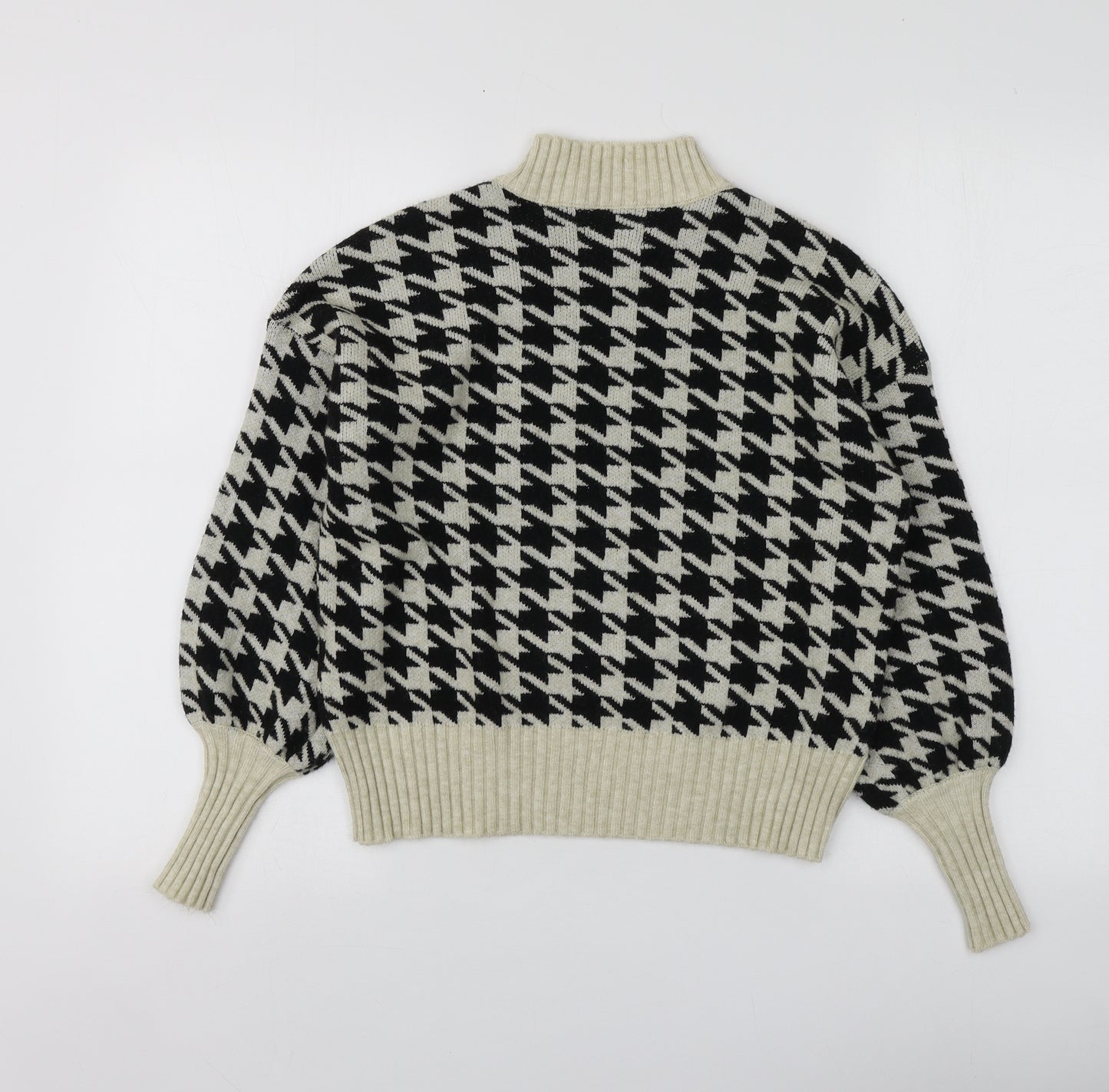 Only Womens Beige High Neck Houndstooth Acrylic Pullover Jumper Size S
