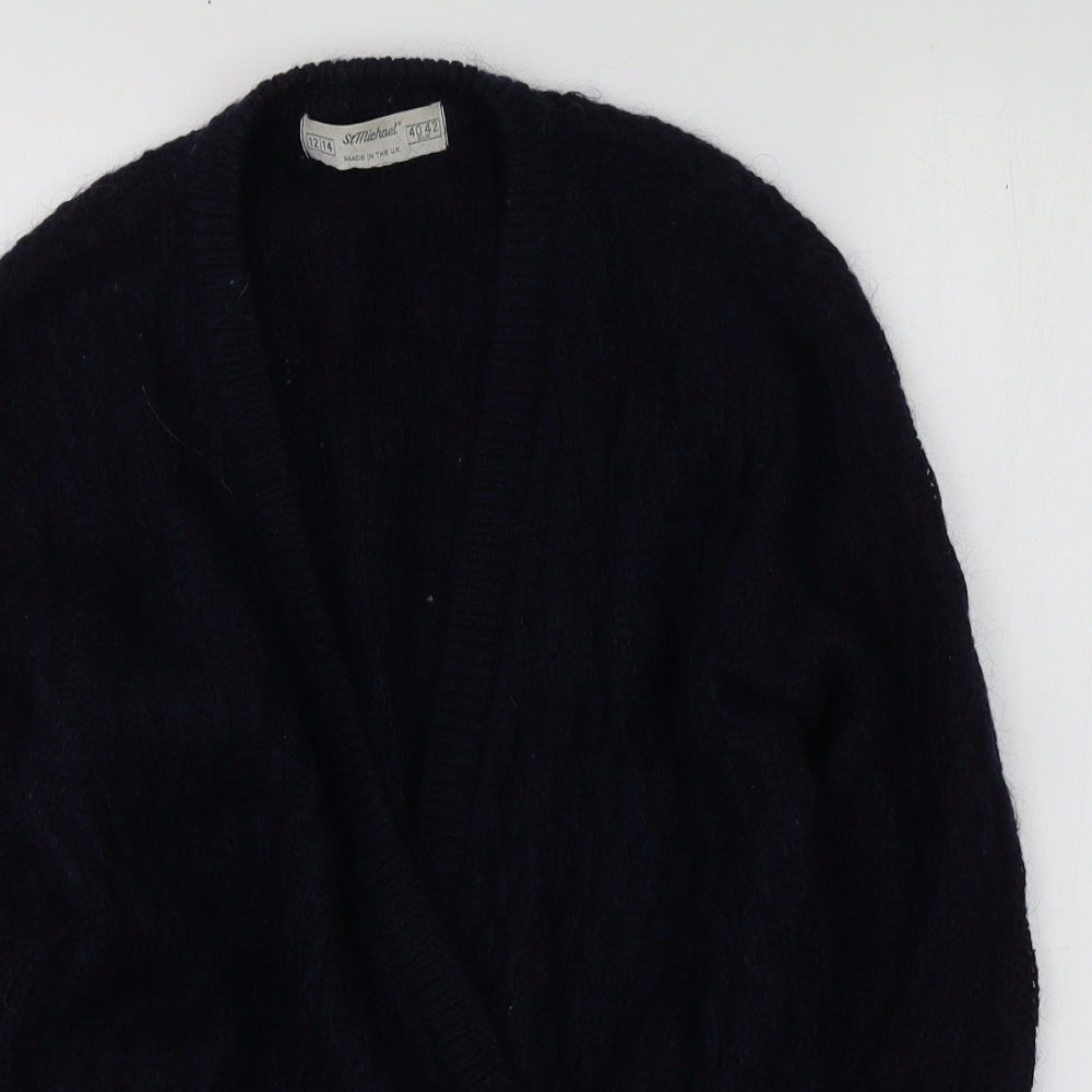 St Michael Womens Blue V-Neck  Mohair Cardigan Jumper Size 14