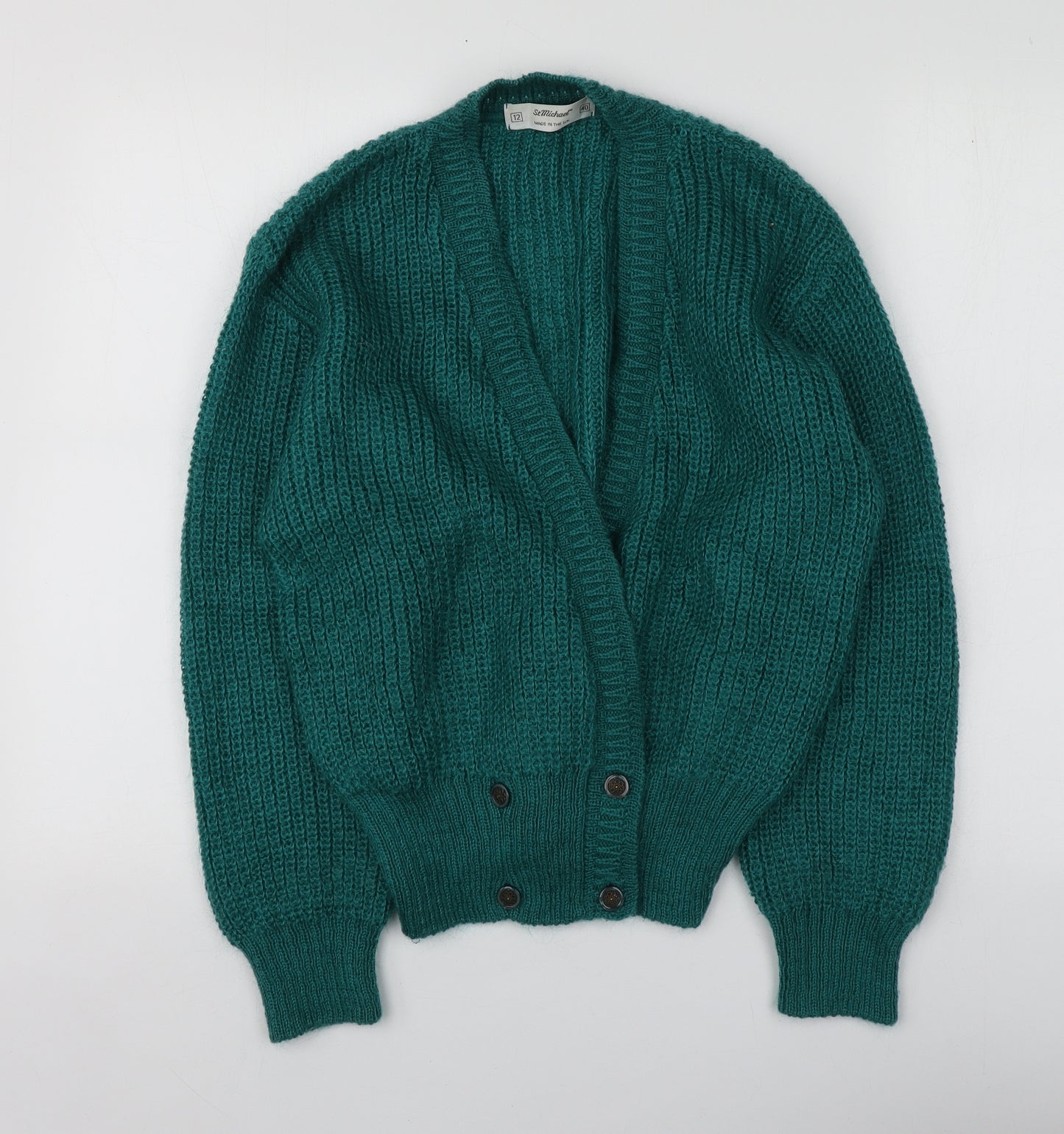 St Michael Womens Green V-Neck  Mohair Pullover Jumper Size 12