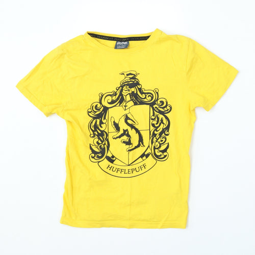 Primark Boys Yellow  Cotton Basic T-Shirt Size 9-10 Years Round Neck  - harry potter
