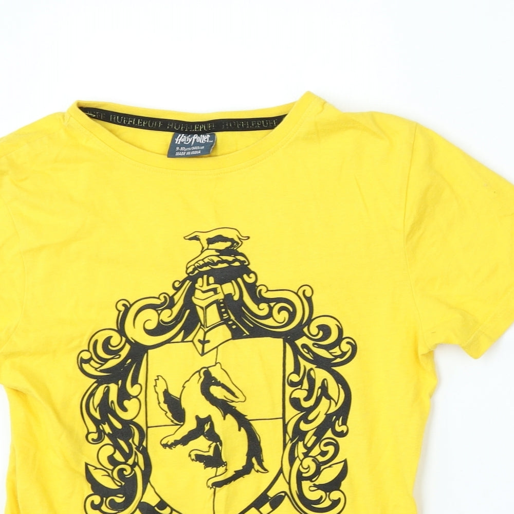 Primark Boys Yellow  Cotton Basic T-Shirt Size 9-10 Years Round Neck  - harry potter