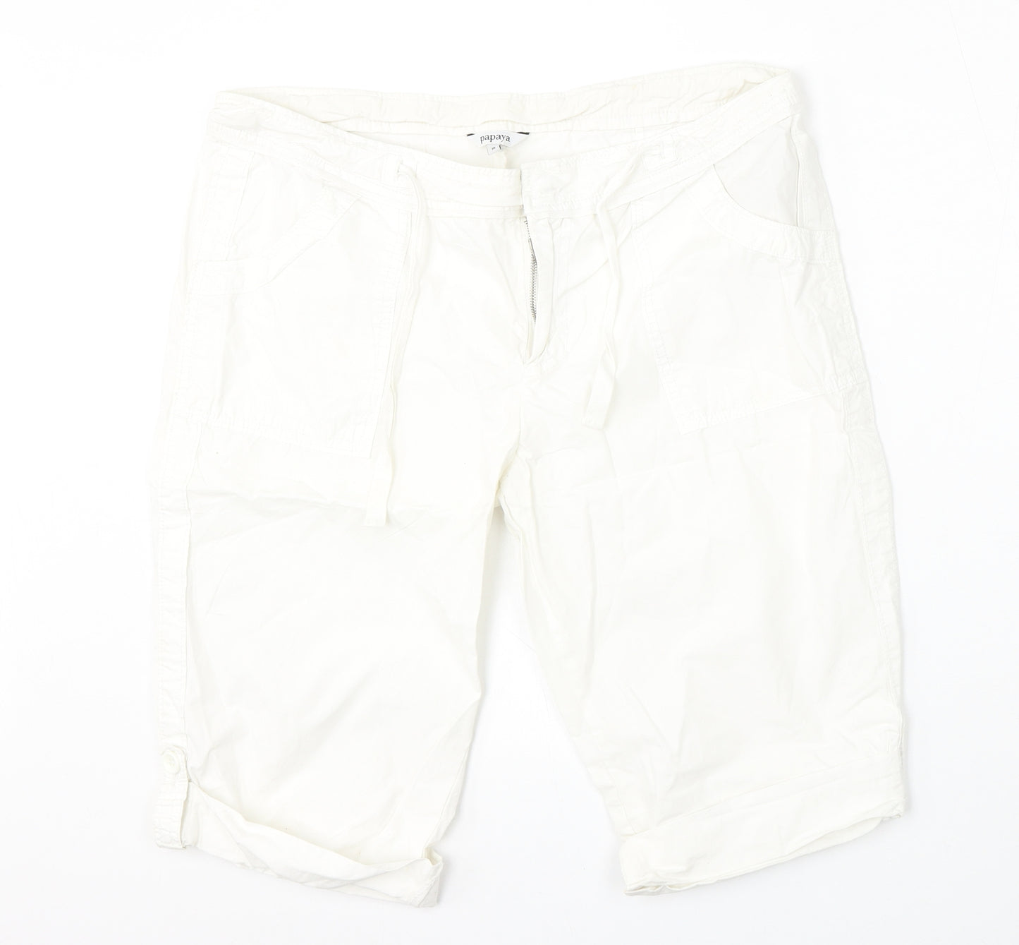 Papaya Womens White  Cotton Cargo Shorts Size 16 L13 in Regular