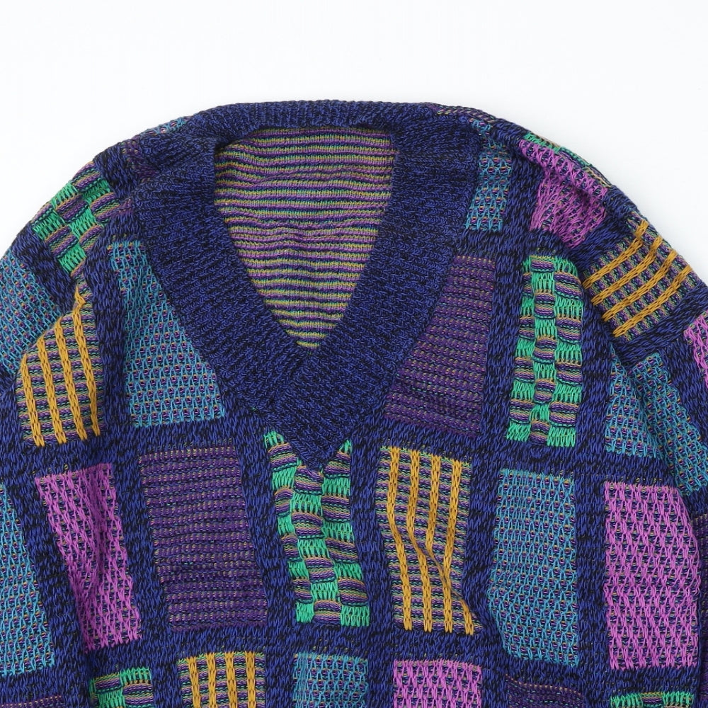 Nanibon Mens Blue V-Neck  Cotton Pullover Jumper Size XL