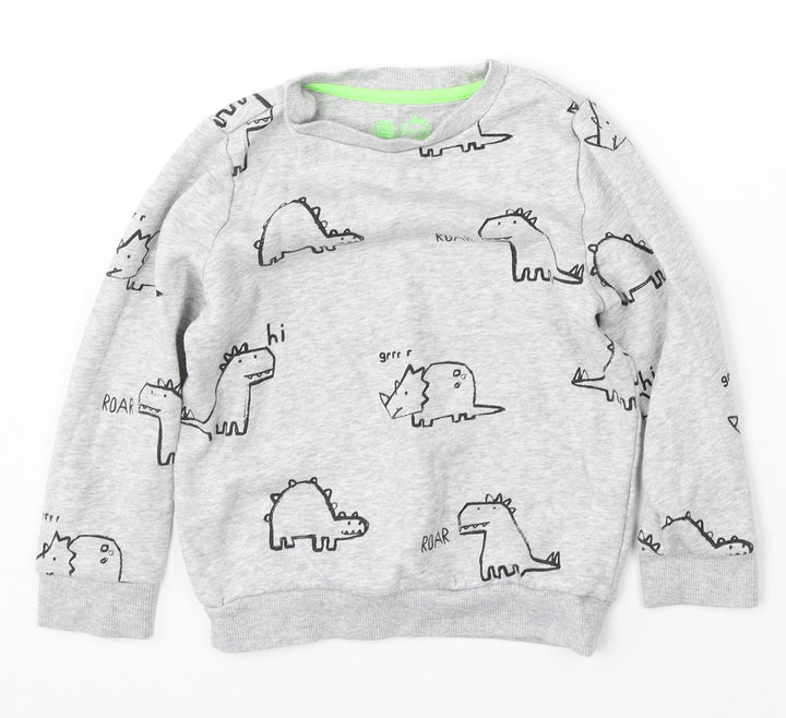 F&F Girls Grey Geometric Cotton Pullover Sweatshirt Size 6-7 Years