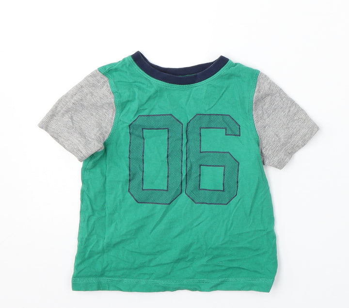 George Boys Green Cotton Basic T-Shirt Size 3-4 Years Round Neck