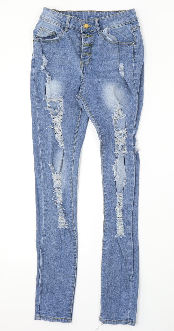 Preworn Womens Blue Cotton Skinny Jeans Size S L29 in Regular Button