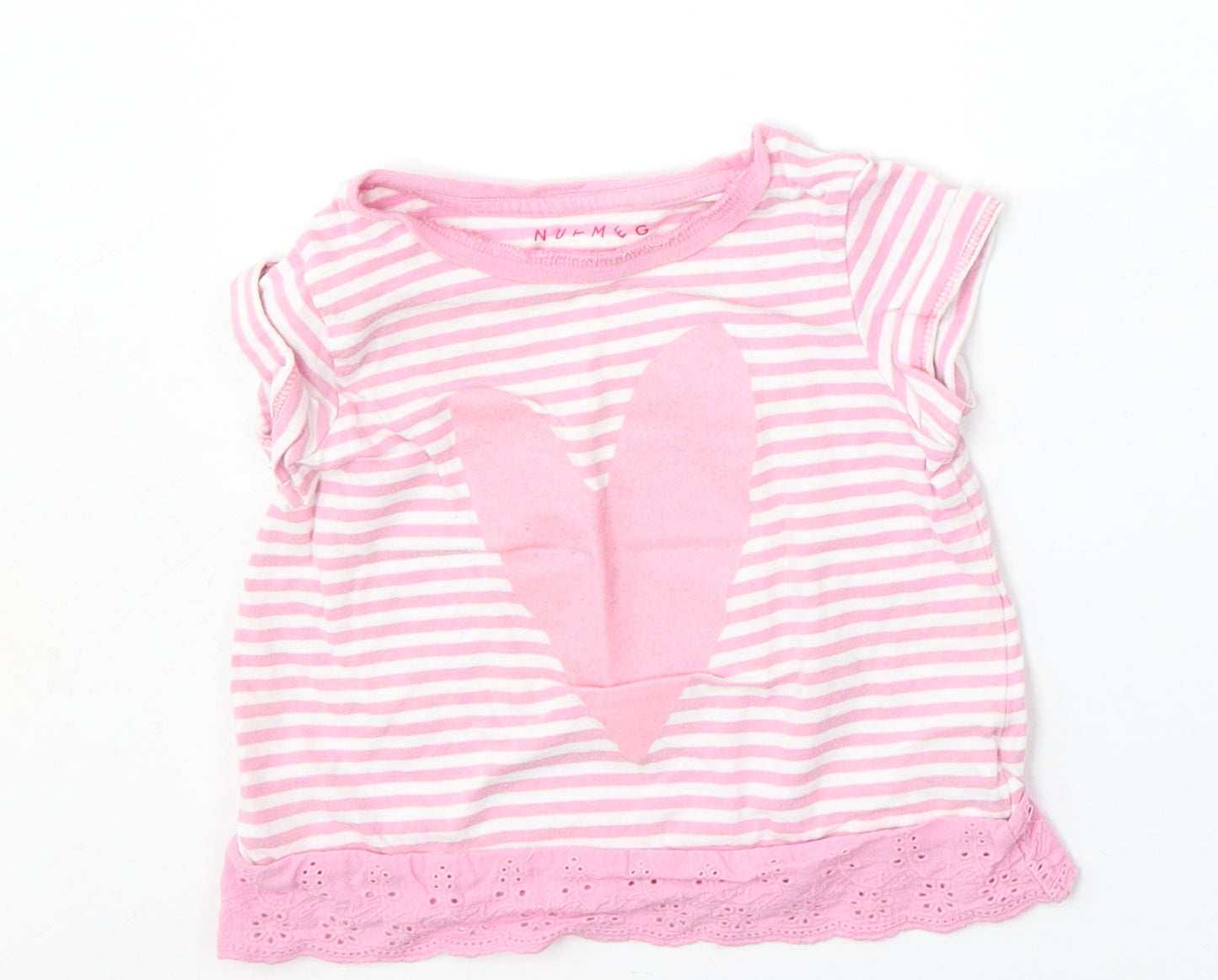 Nutmeg Girls Pink Striped Cotton Basic T-Shirt Size 18-24 Months Round Neck