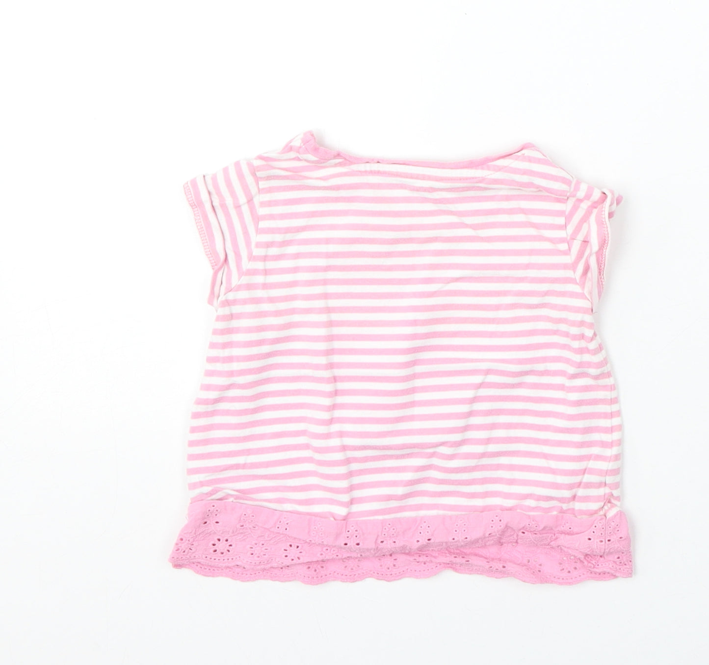 Nutmeg Girls Pink Striped Cotton Basic T-Shirt Size 18-24 Months Round Neck