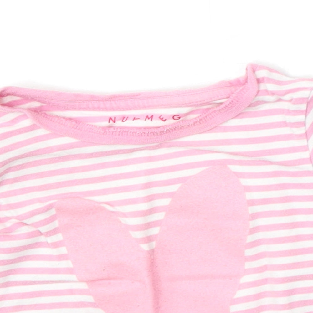 Nutmeg Girls Pink Striped Cotton Basic T-Shirt Size 18-24 Months Round Neck
