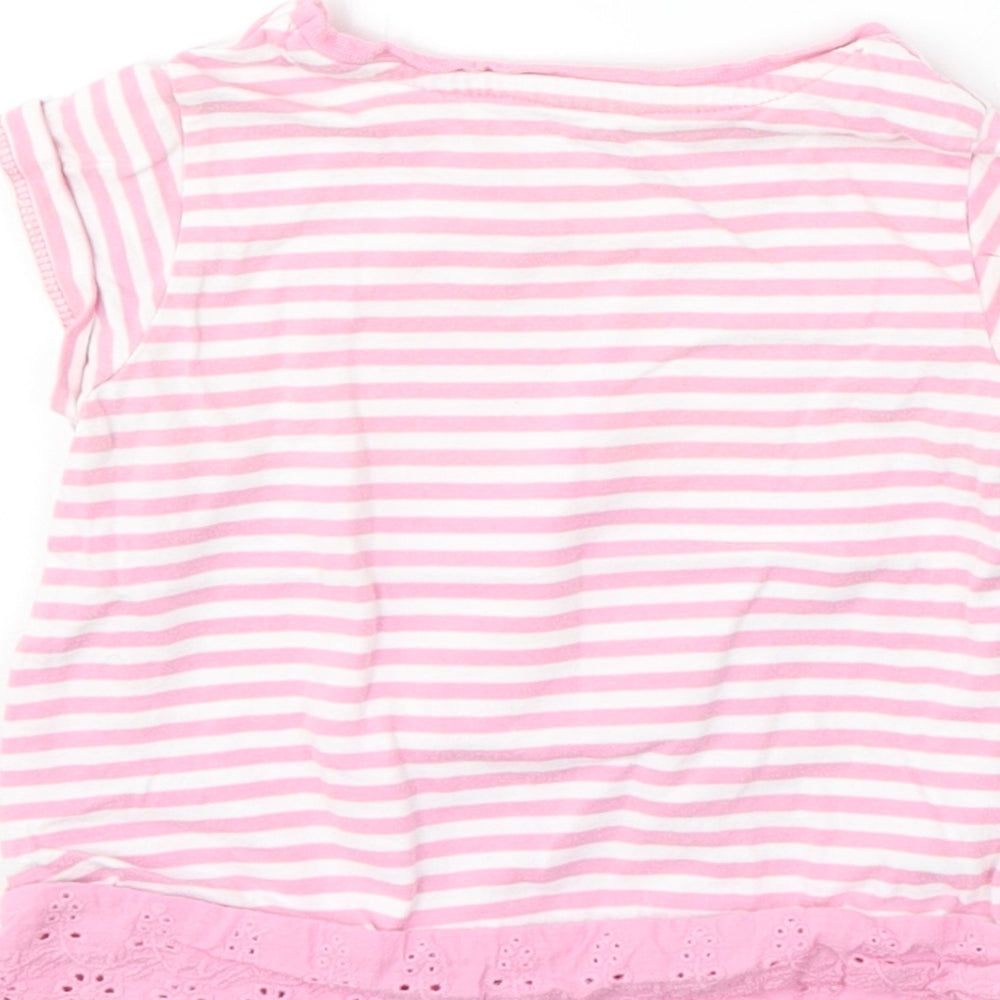 Nutmeg Girls Pink Striped Cotton Basic T-Shirt Size 18-24 Months Round Neck