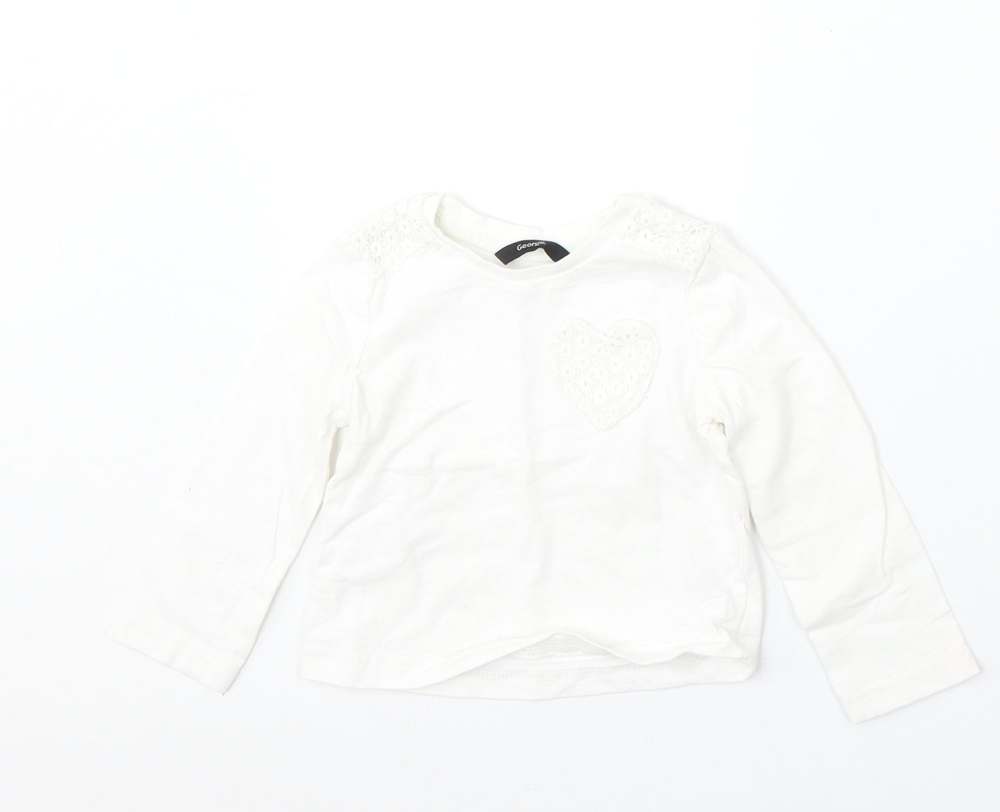 George Girls White  Cotton Basic T-Shirt Size 18-24 Months Round Neck