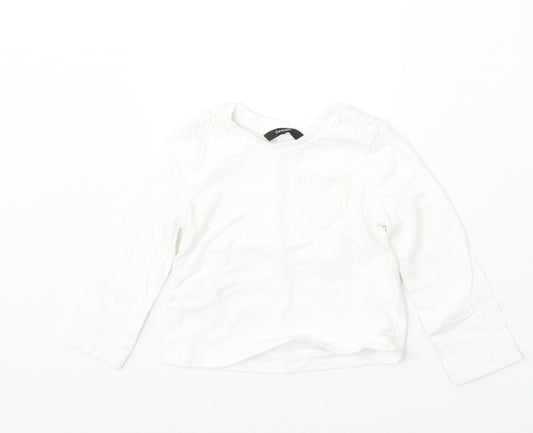 Front view of George girls’ white cotton basic t-shirt, size 18-24, months round neck