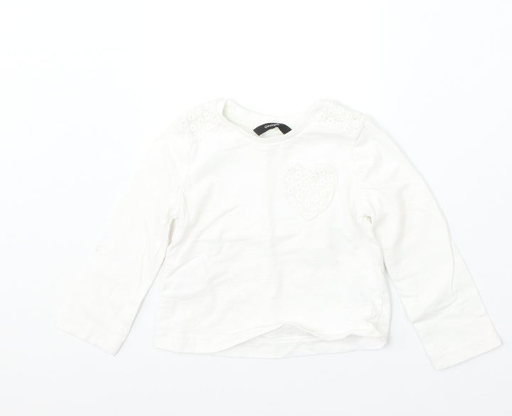 George Girls White  Cotton Basic T-Shirt Size 18-24 Months Round Neck