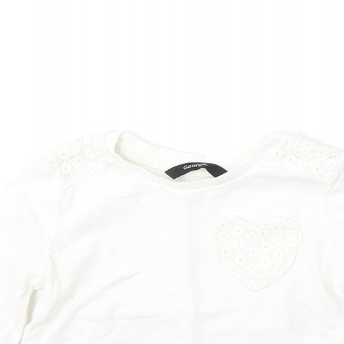 George Girls White  Cotton Basic T-Shirt Size 18-24 Months Round Neck