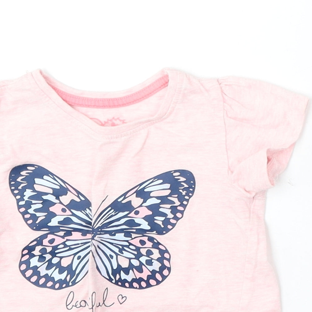 Young Dimension Girls Pink  Cotton Basic T-Shirt Size 18-24 Months Round Neck
