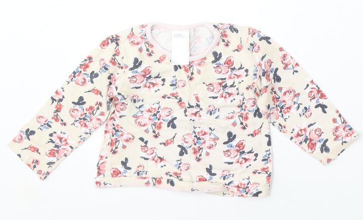 Baby Girls Beige Floral Polyester Basic T-Shirt Size 12-18 Months Round Neck