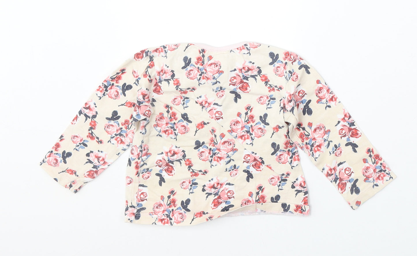 Baby Girls Beige Floral Polyester Basic T-Shirt Size 12-18 Months Round Neck