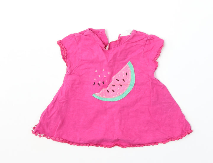 Mini Club Girls Pink Cotton Basic T-Shirt Size 18-24 Months Round Neck