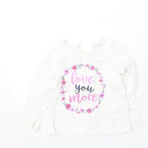 F&F Girls White  Cotton Basic T-Shirt Size 12-18 Months Round Neck