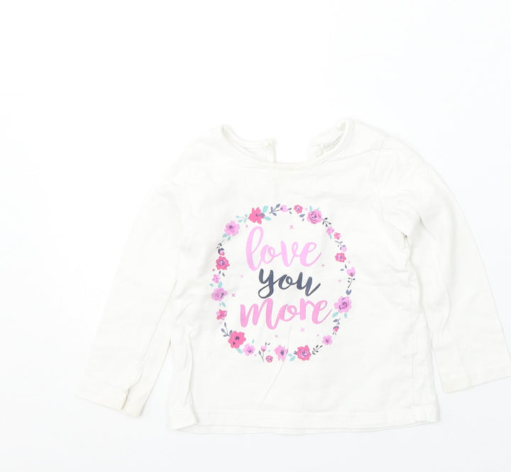 F&F Girls White Cotton Basic T-Shirt Size 12-18 Months Round Neck