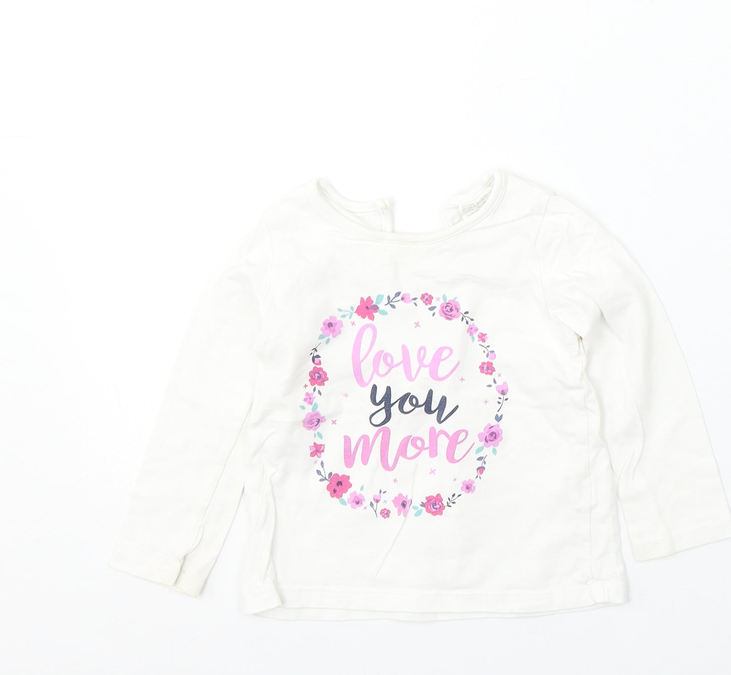 F&F Girls White  Cotton Basic T-Shirt Size 12-18 Months Round Neck