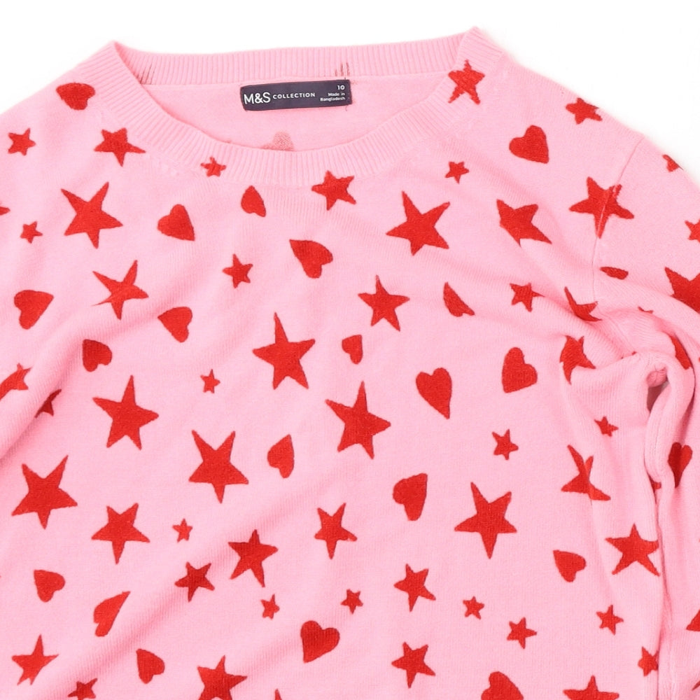 Marks and Spencer Womens Pink Round Neck Geometric Acrylic Pullover Jumper Size 10