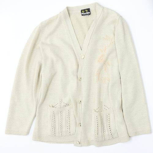 Florida Womens Beige V-Neck  Acrylic Cardigan Jumper Size S