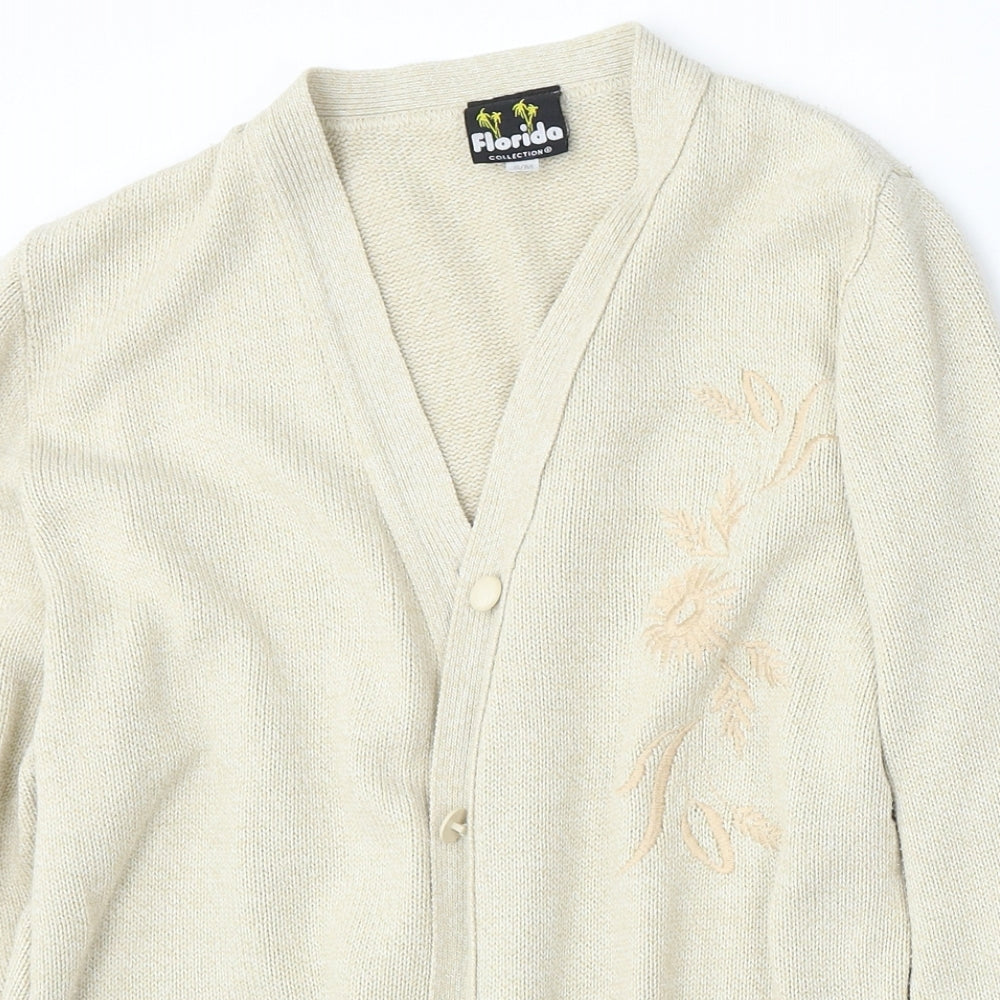 Florida Womens Beige V-Neck  Acrylic Cardigan Jumper Size S