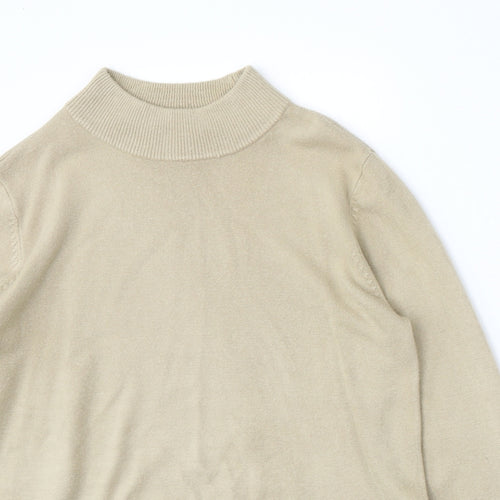 BM Collection Womens Beige Round Neck  Acrylic Pullover Jumper Size S