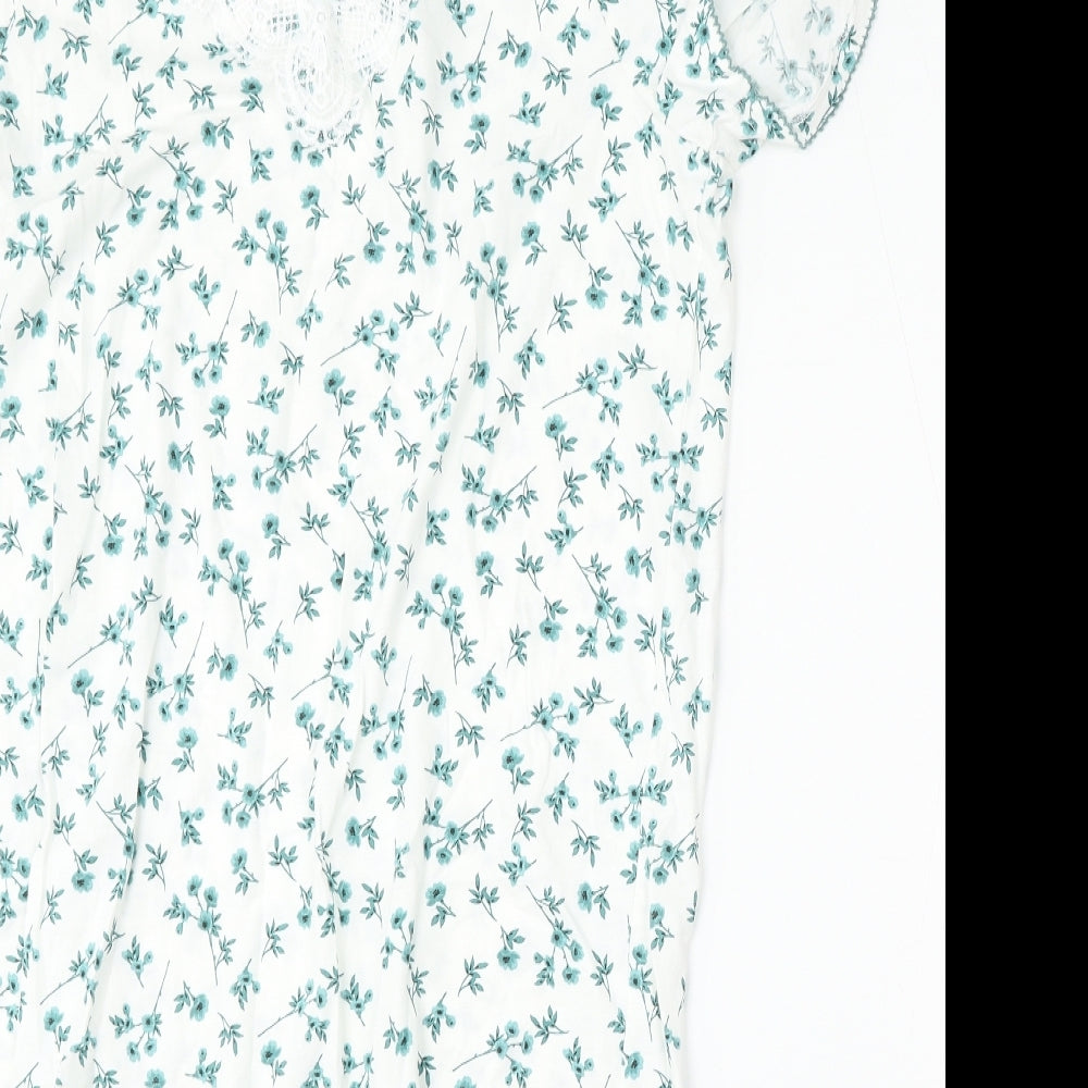 Bonmarché Womens White Floral Cotton T-Shirt Dress  Size 12  Round Neck