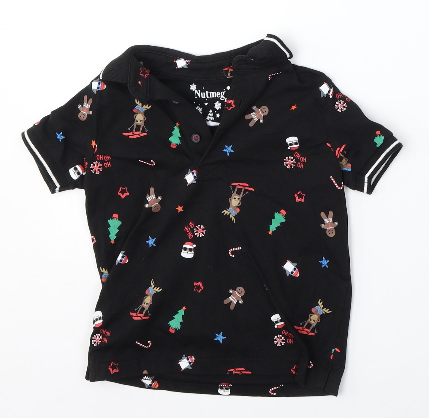 Nutmeg Boys Black Geometric Cotton Basic Polo Size 3-4 Years Collared  - christmas