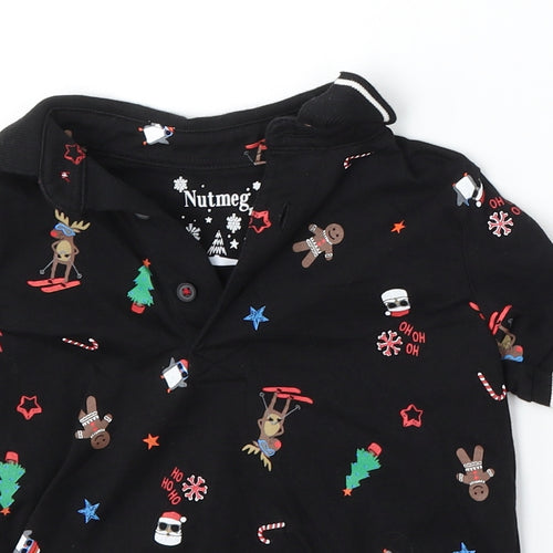 Nutmeg Boys Black Geometric Cotton Basic Polo Size 3-4 Years Collared  - christmas