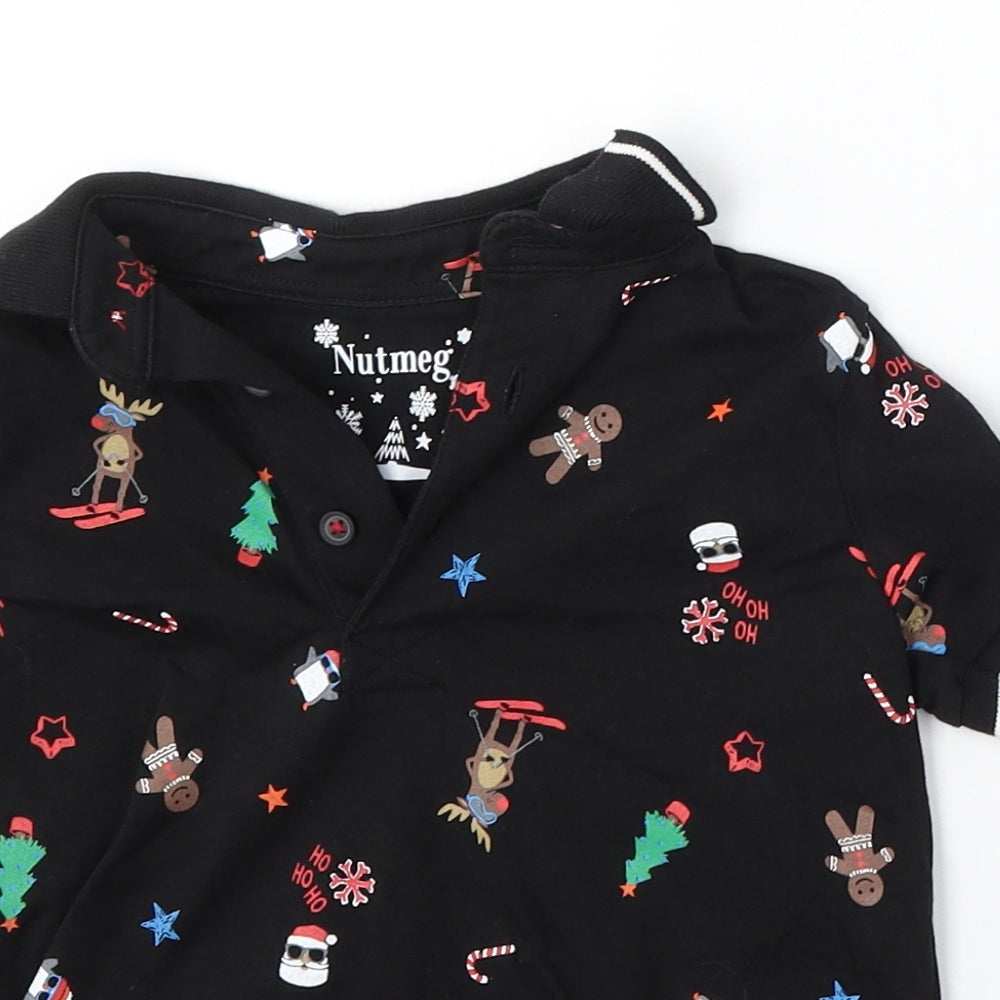 Nutmeg Boys Black Geometric Cotton Basic Polo Size 3-4 Years Collared  - christmas