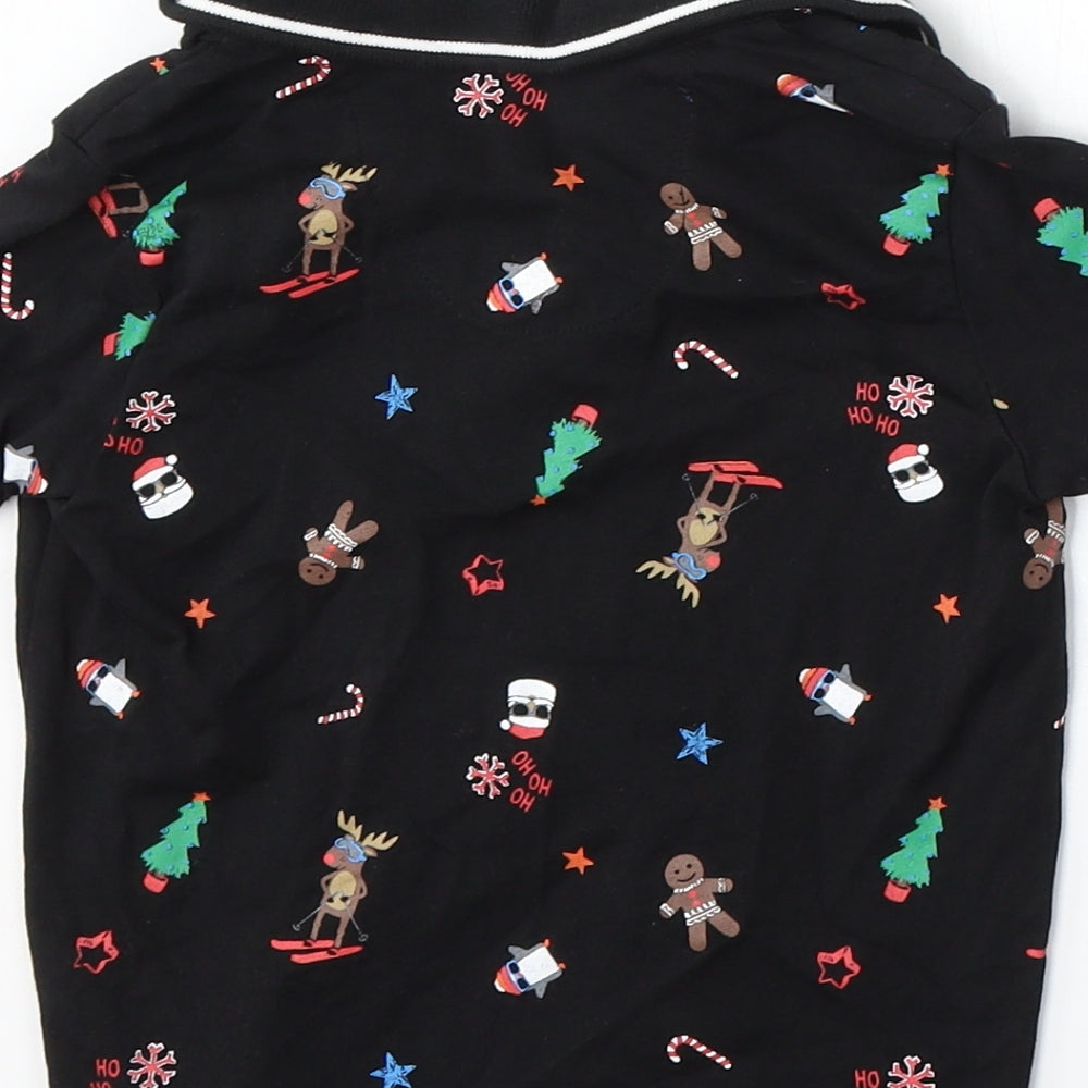 Nutmeg Boys Black Geometric Cotton Basic Polo Size 3-4 Years Collared  - christmas
