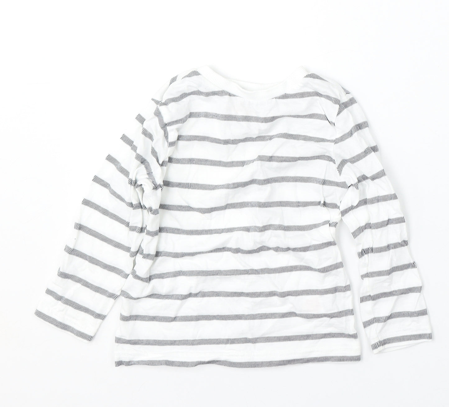 F&F Boys White Striped Cotton Basic T-Shirt Size 3-4 Years Round Neck