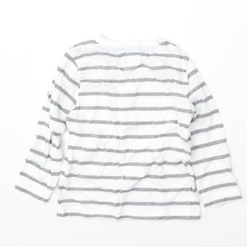 F&F Boys White Striped Cotton Basic T-Shirt Size 3-4 Years Round Neck