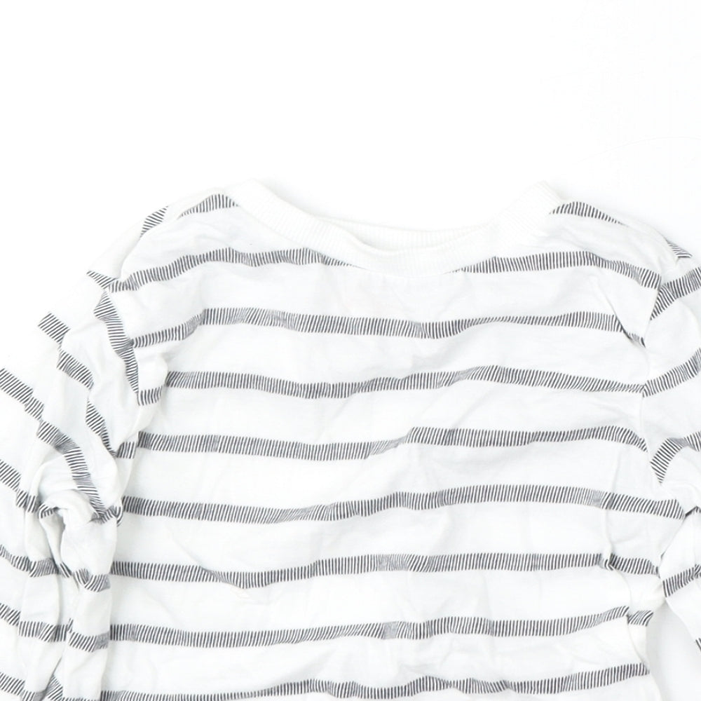 F&F Boys White Striped Cotton Basic T-Shirt Size 3-4 Years Round Neck