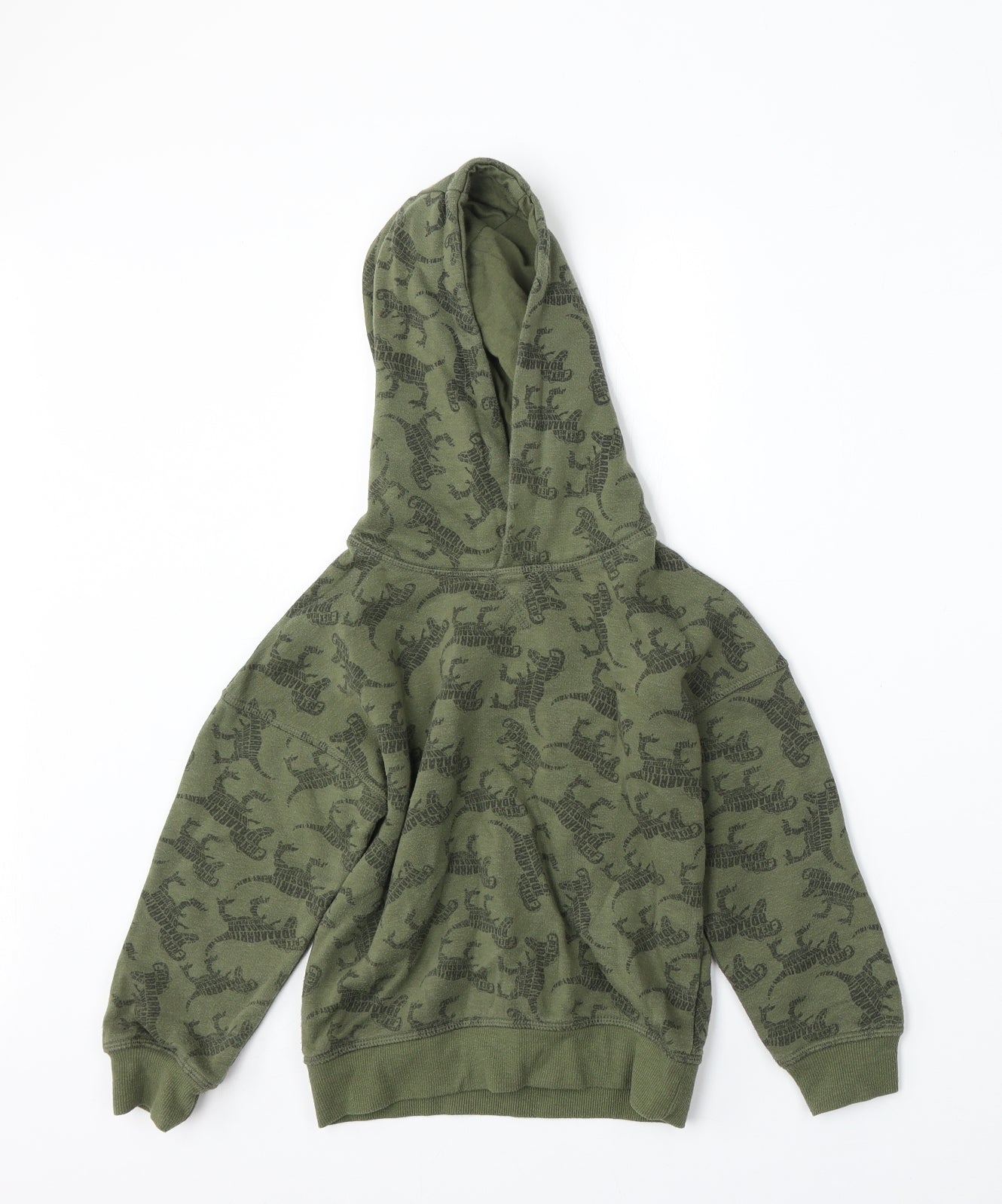 Primark Boys Green Geometric Cotton Pullover Hoodie Size 5-6 Years   - dinosaur