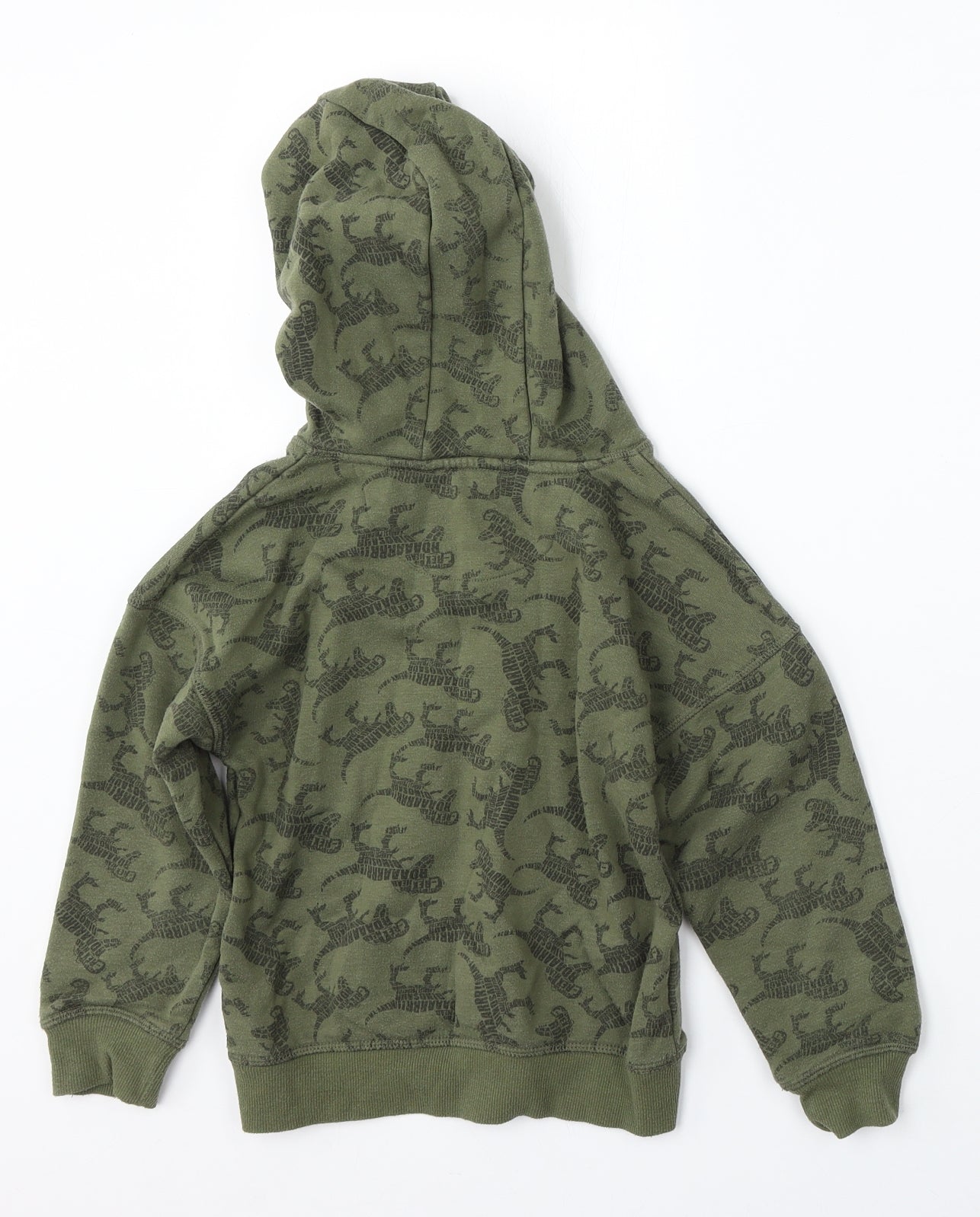 Primark Boys Green Geometric Cotton Pullover Hoodie Size 5-6 Years   - dinosaur
