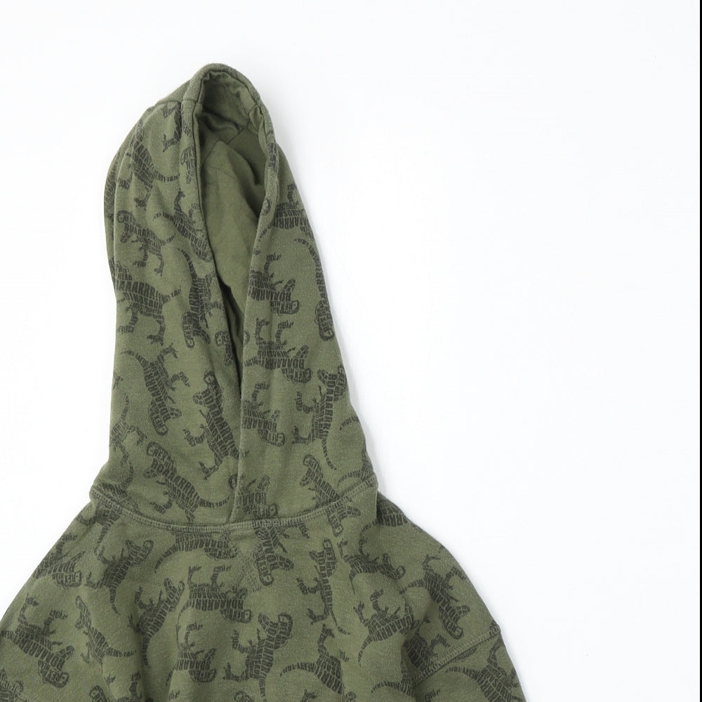 Primark Boys Green Geometric Cotton Pullover Hoodie Size 5-6 Years   - dinosaur