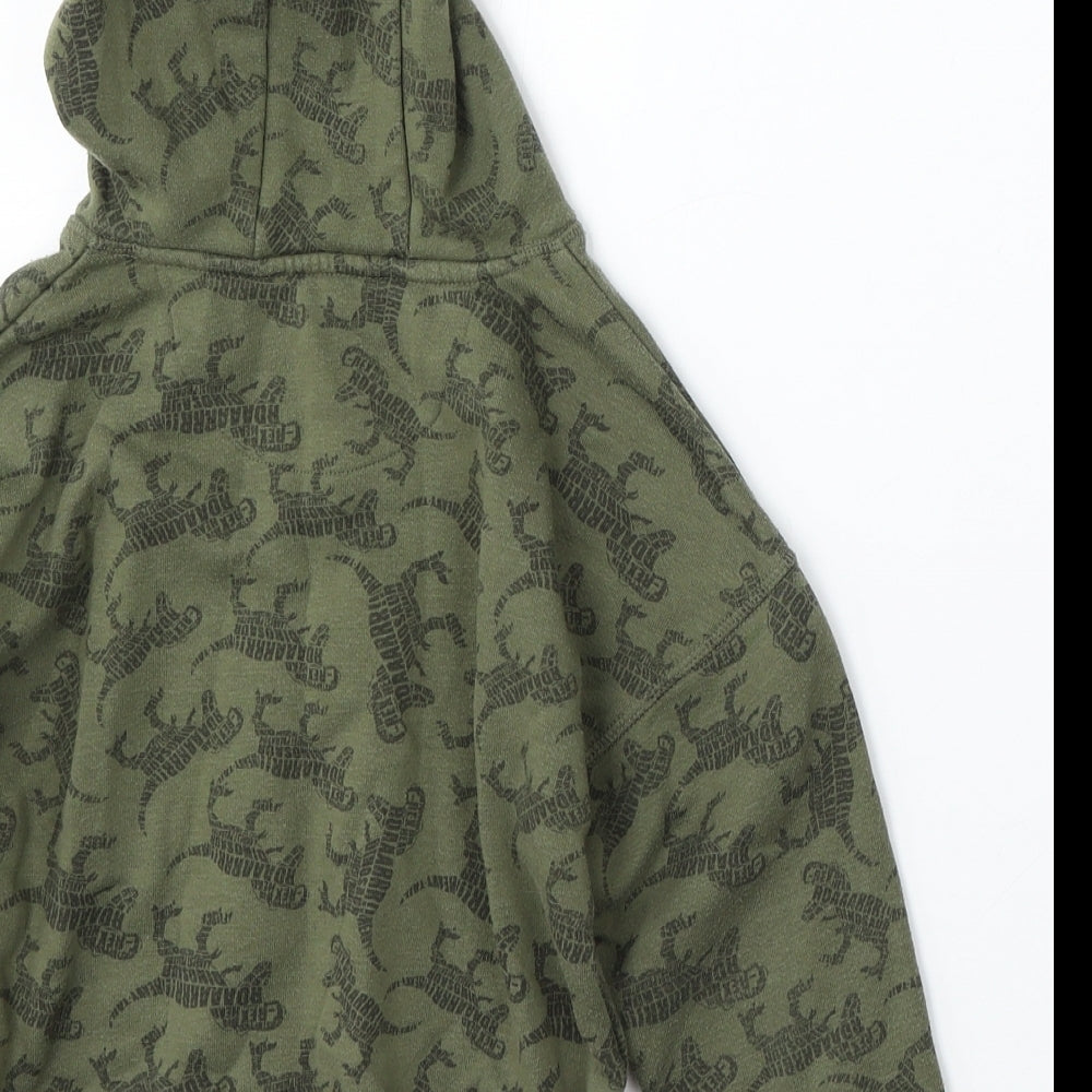 Primark Boys Green Geometric Cotton Pullover Hoodie Size 5-6 Years   - dinosaur