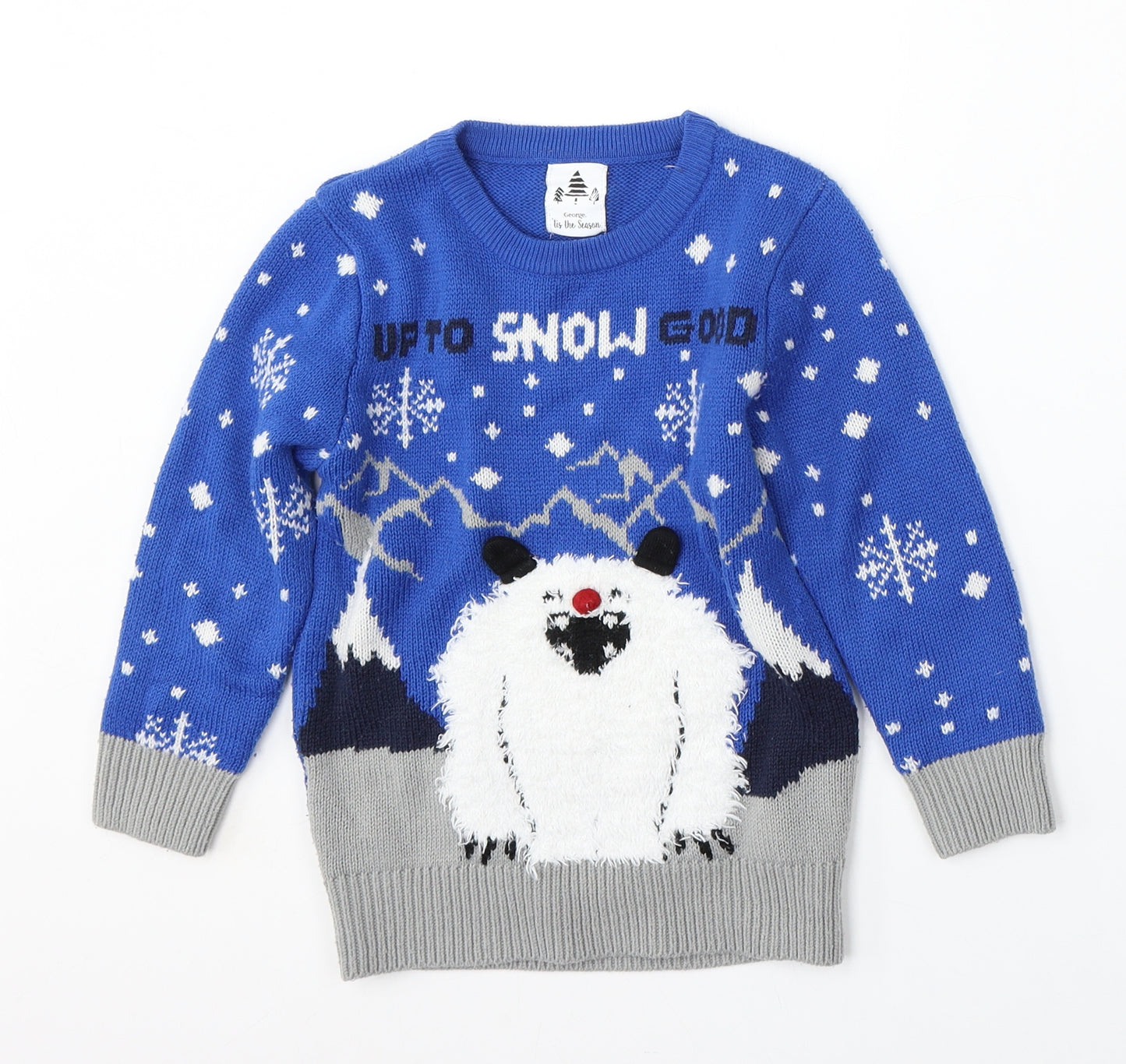 George Boys Blue Round Neck  Acrylic Pullover Jumper Size 4-5 Years