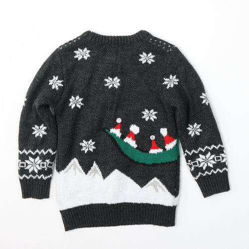 George Boys Grey Round Neck  Acrylic Pullover Jumper Size 5-6 Years   - christmas