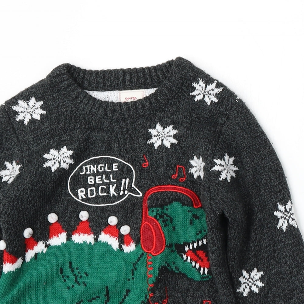 George Boys Grey Round Neck  Acrylic Pullover Jumper Size 5-6 Years   - christmas