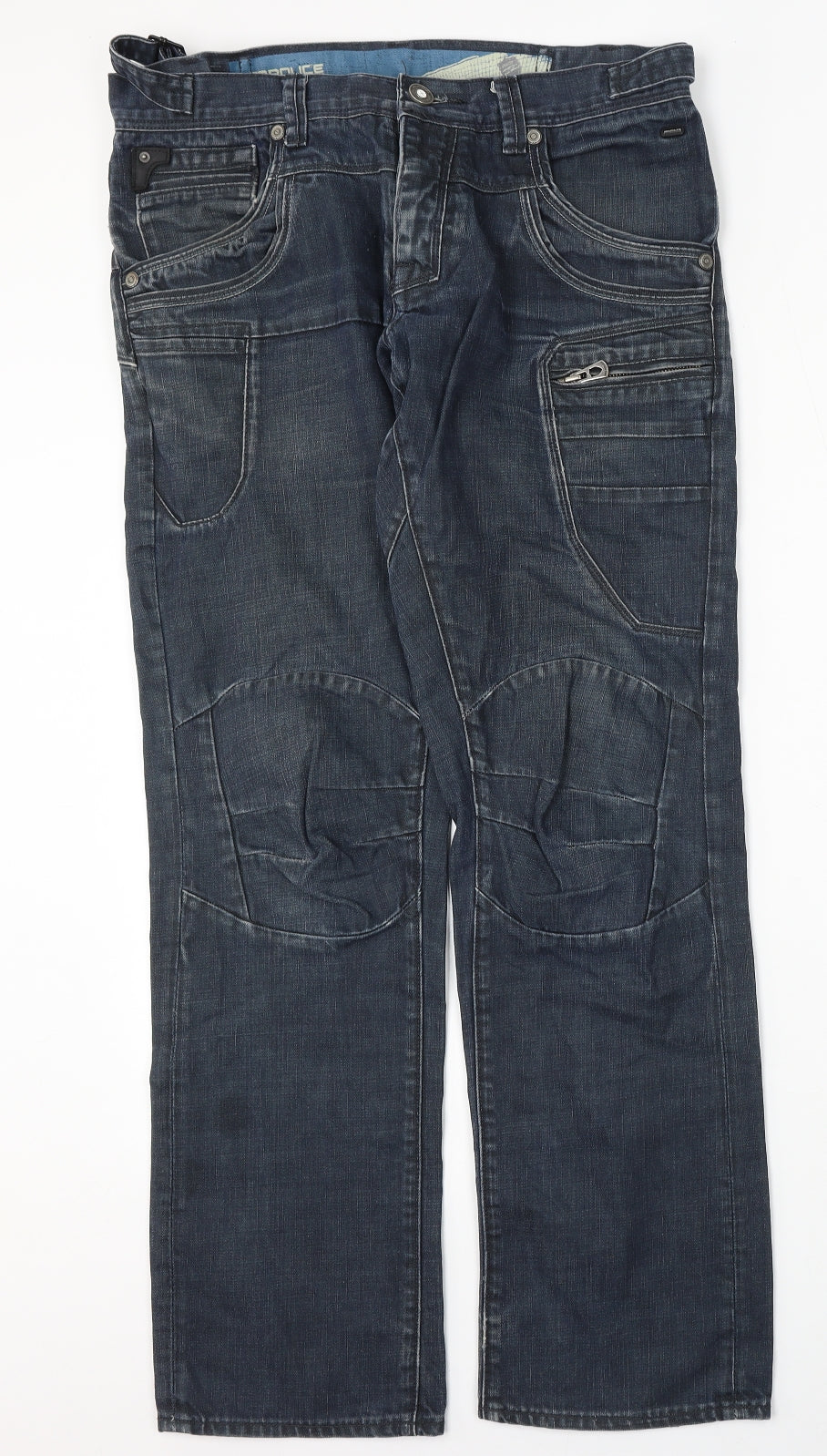 883 Police Mens Blue  Cotton Straight Jeans Size 32 L32 in Regular Button