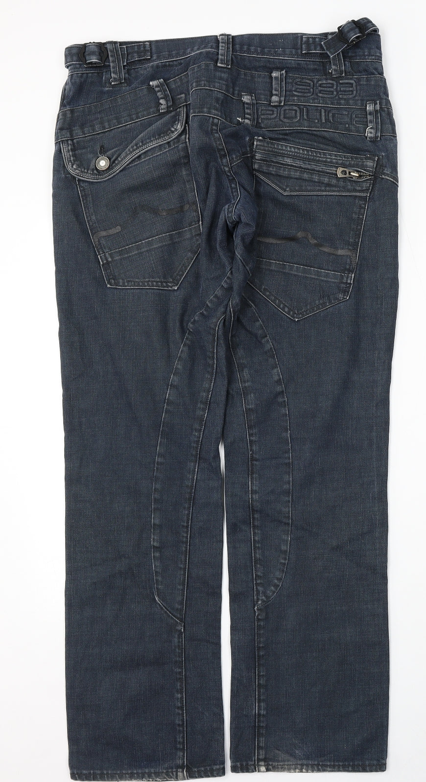 883 Police Mens Blue  Cotton Straight Jeans Size 32 L32 in Regular Button