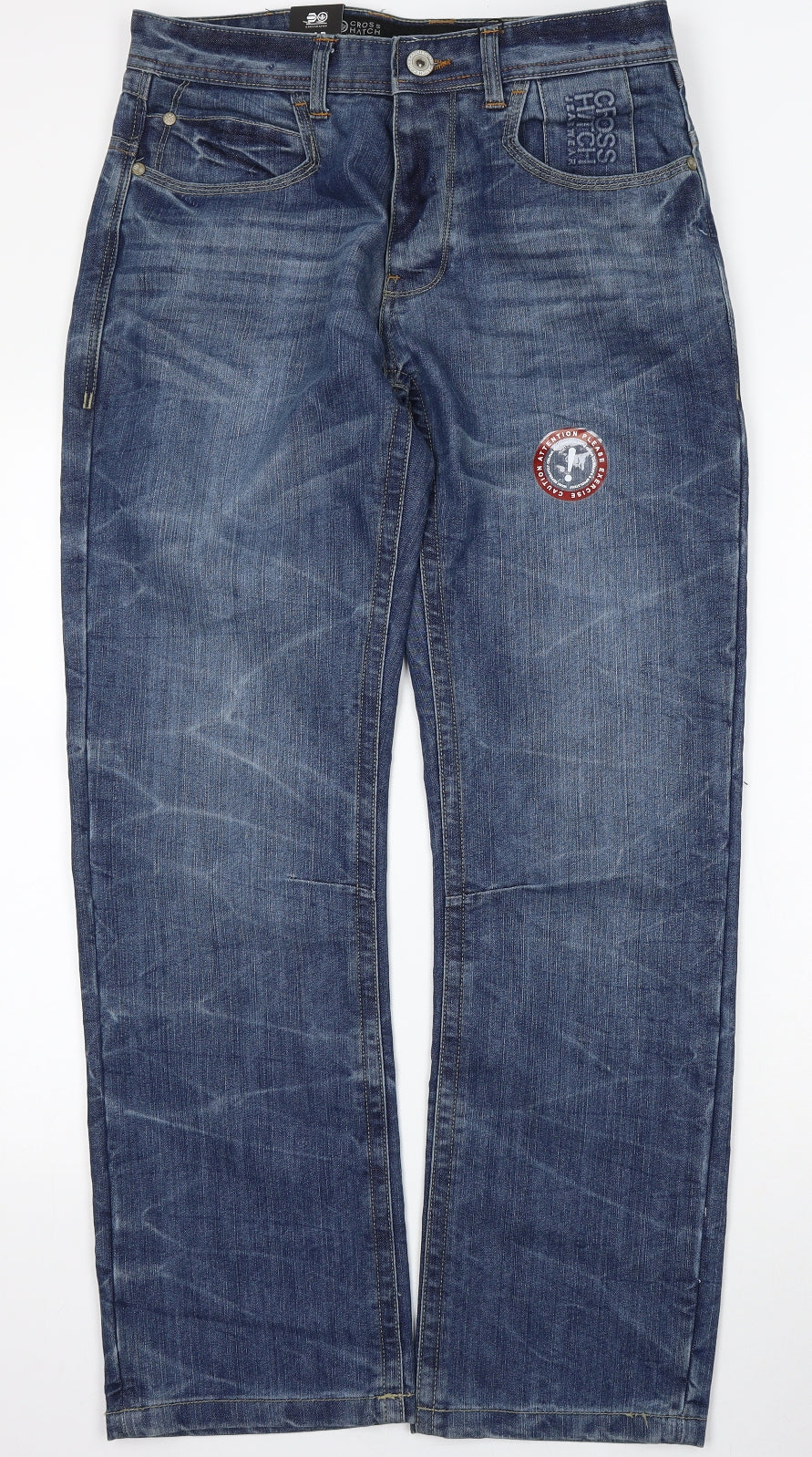 Crosshatch Mens Blue  Cotton Straight Jeans Size 32 L32 in Regular Button