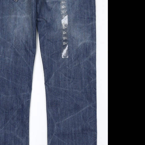 Crosshatch Mens Blue  Cotton Straight Jeans Size 32 L32 in Regular Button