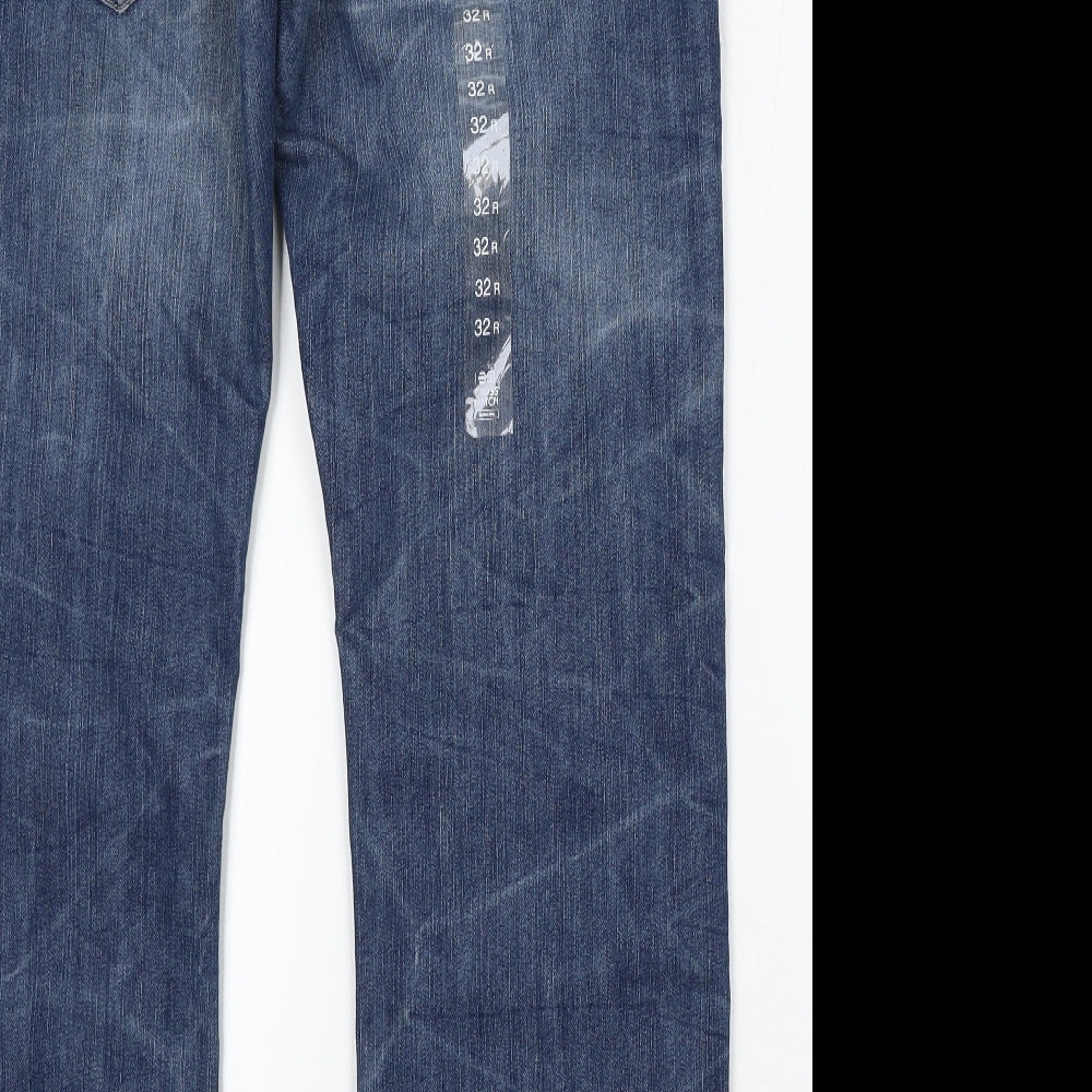 Crosshatch Mens Blue  Cotton Straight Jeans Size 32 L32 in Regular Button