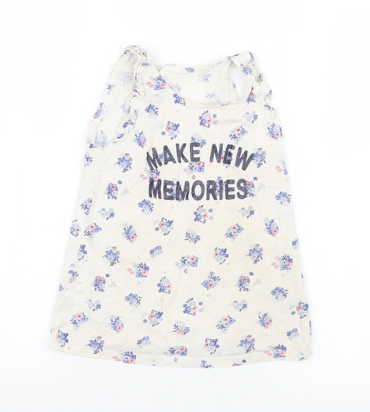 H&M Girls Multicoloured Floral Cotton Basic Tank Size 6 Years Round Neck  - Slogan 6-8